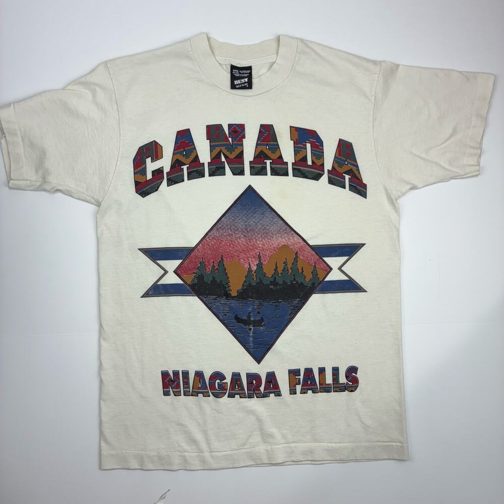 Vintage Canada Niagara Falls Aztec Graphic Gorpcore Cream T Shirt FOTL M